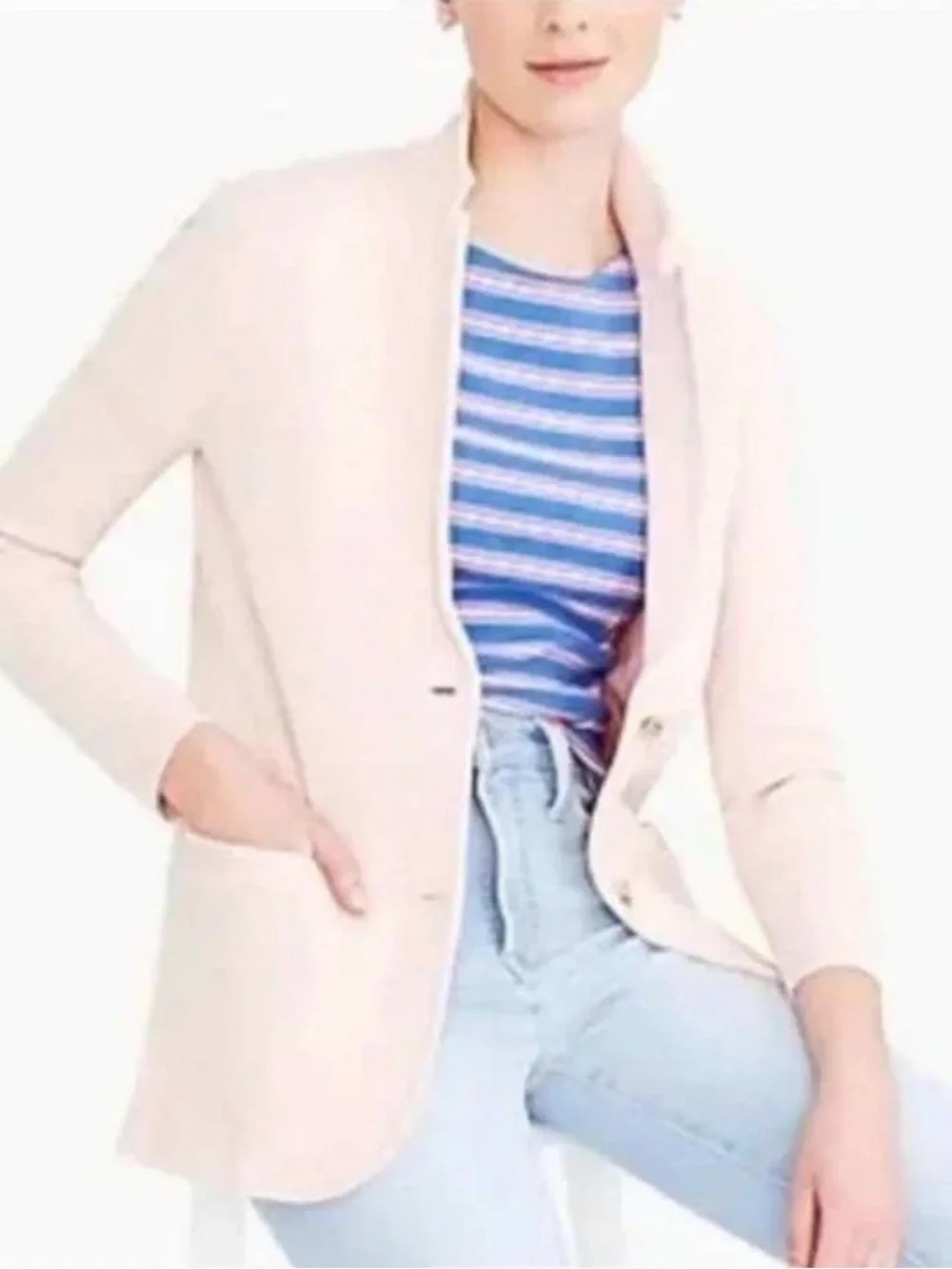 J. Crew Women’s Blush Pink Knit Two-Button w Pockets 100% Cotton Blazer Size S